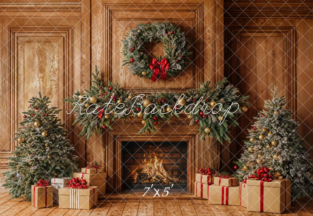 Kate Christmas Fireplace Wooden Wall Backdrop Designed by Emetselch -UK