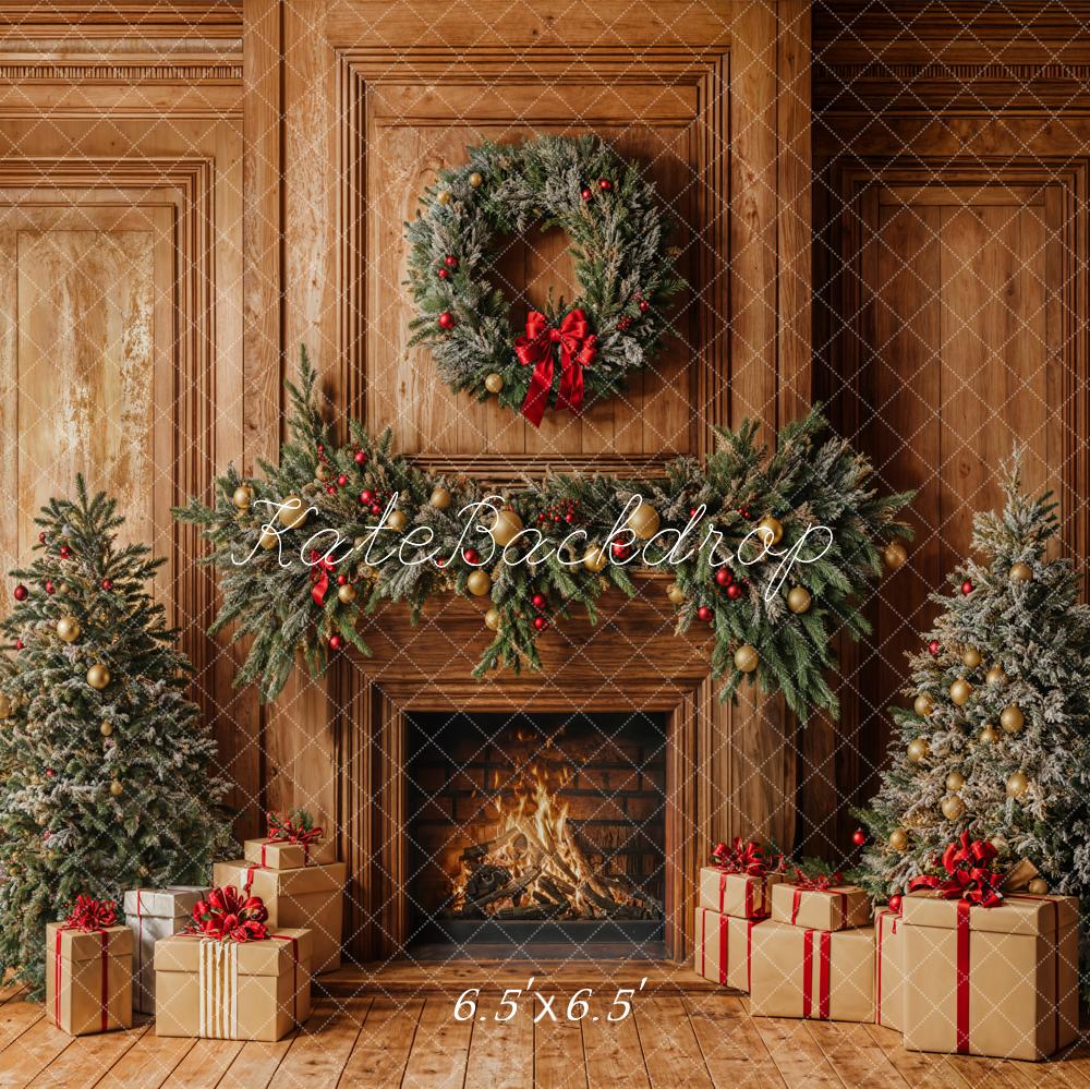 Kate Christmas Fireplace Wooden Wall Backdrop Designed by Emetselch -UK