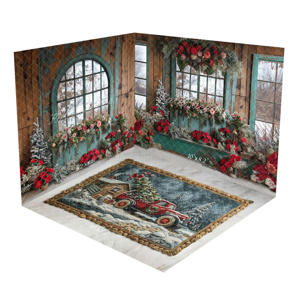 Kate Christmas Floral Blue Window Room Set -UK