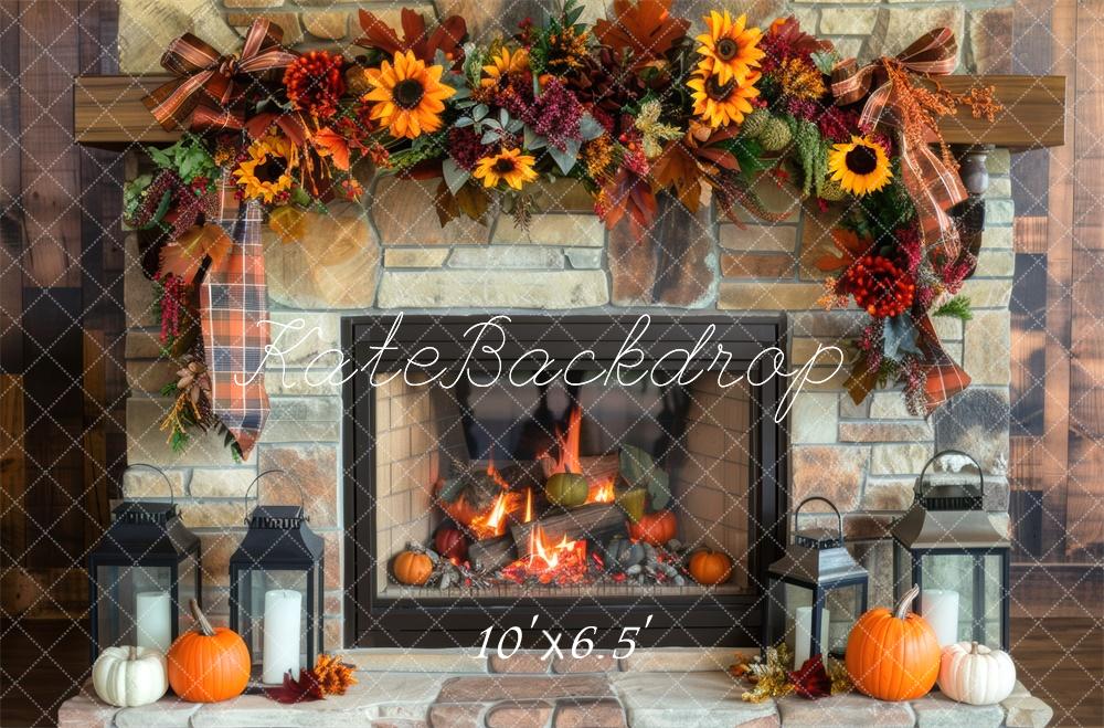 Kate Autumn Sunflower Fireplace Brick Wall Backdrop Designed by Mini MakeBelieve -UK