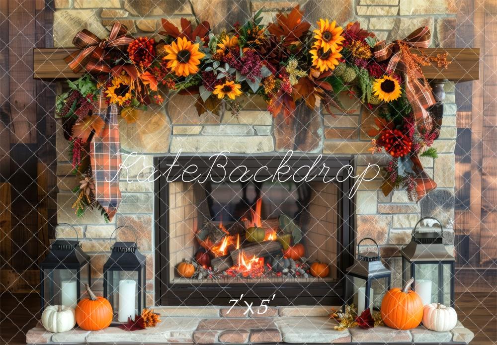 Kate Autumn Sunflower Fireplace Brick Wall Backdrop Designed by Mini MakeBelieve -UK