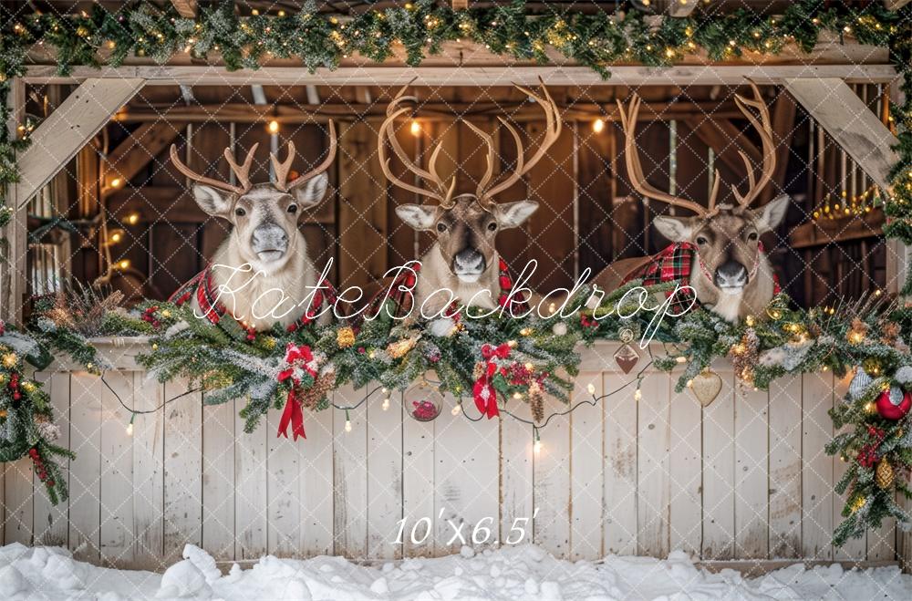 Kate Christmas White Reindeer Stall Backdrop Designed by Mini MakeBelieve -UK