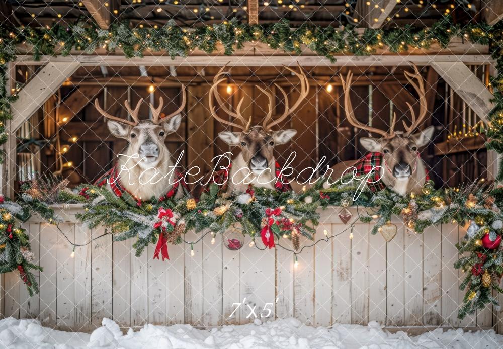 Kate Christmas White Reindeer Stall Backdrop Designed by Mini MakeBelieve -UK