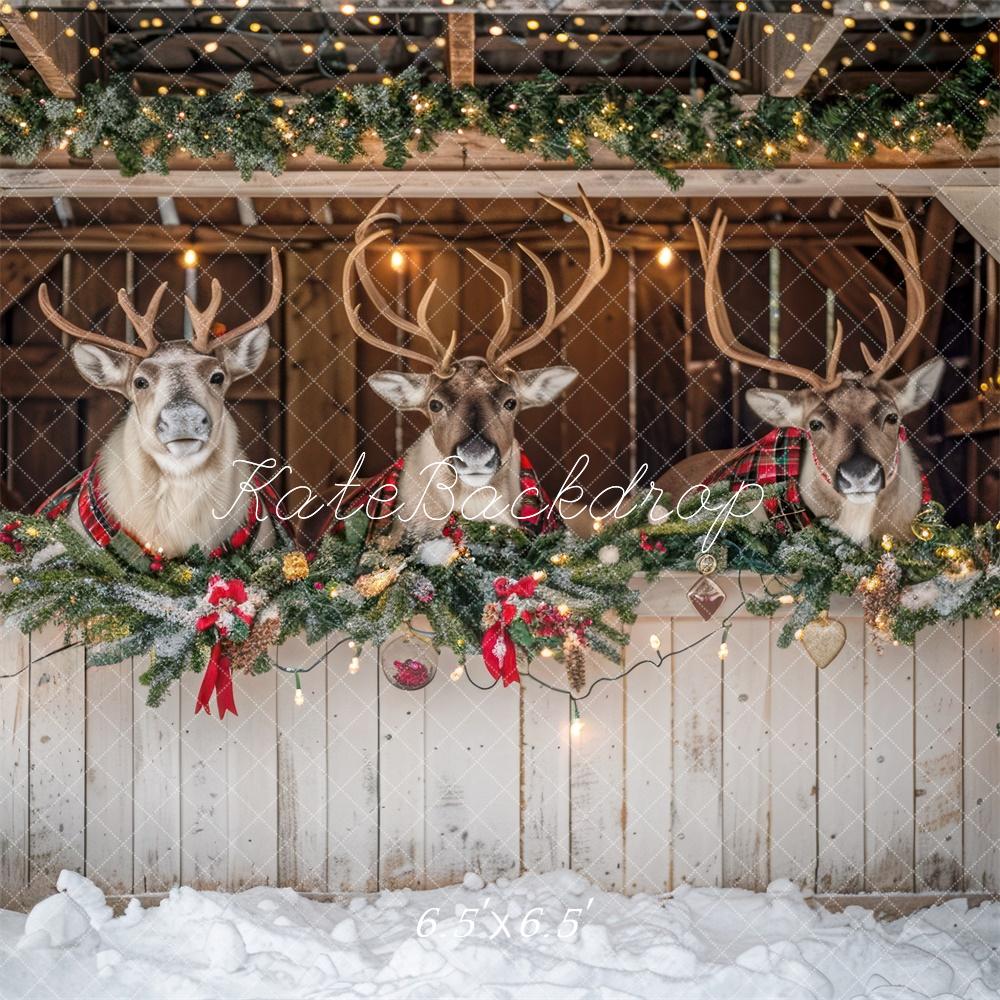 Kate Christmas White Reindeer Stall Backdrop Designed by Mini MakeBelieve -UK