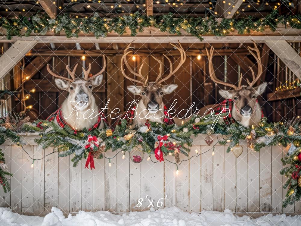 Kate Christmas White Reindeer Stall Backdrop Designed by Mini MakeBelieve -UK