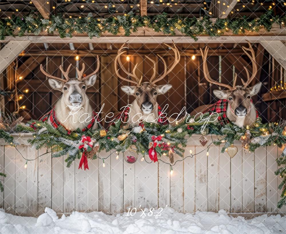 Kate Christmas White Reindeer Stall Backdrop Designed by Mini MakeBelieve -UK