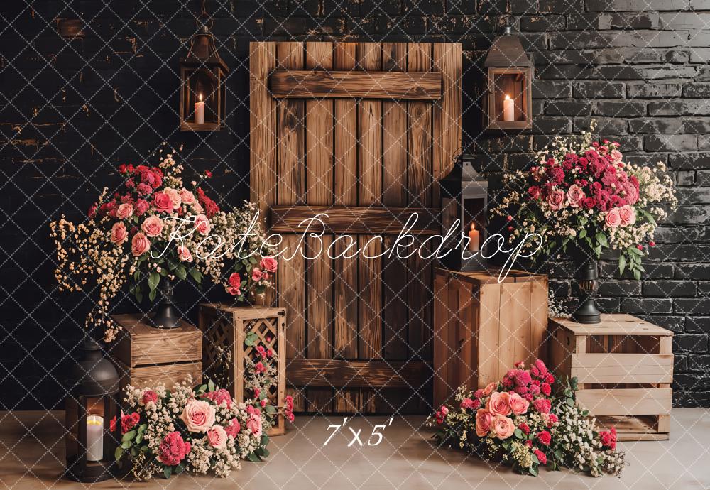 Lightning Deals Kate Rustic Floral Wooden Door Backdrop Designed by Emetselch -UK