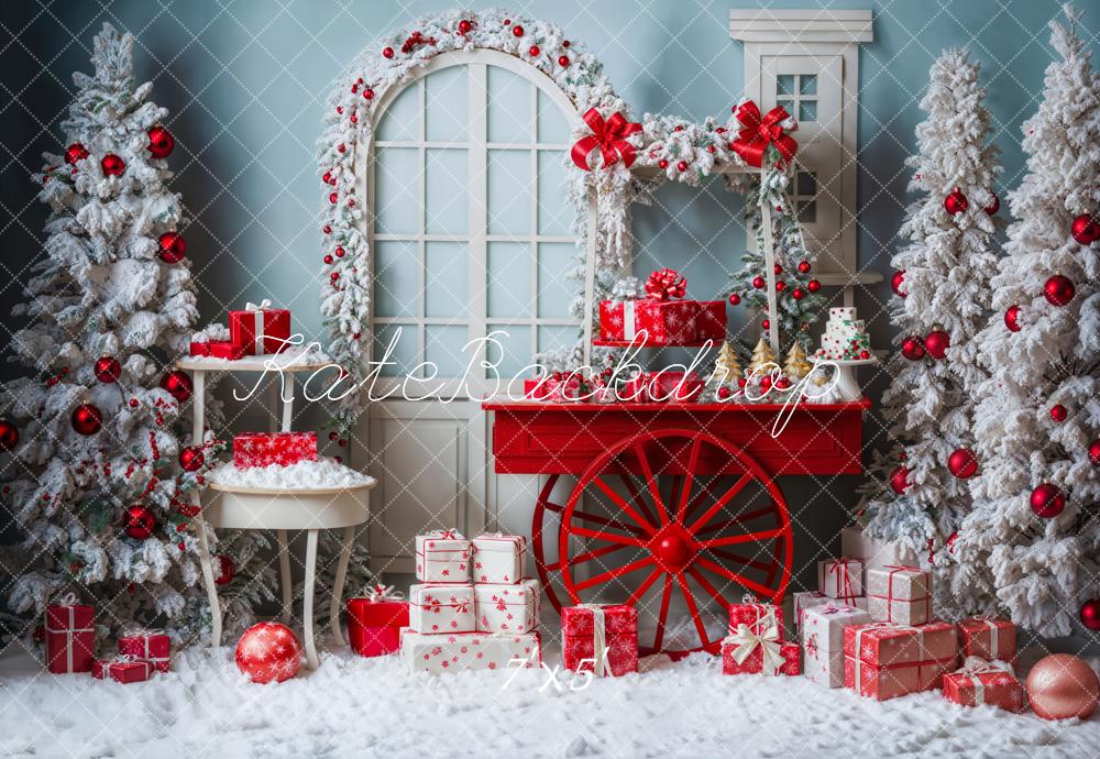 Lightning Deals Kate Christmas Tree Snowy Red Gift Cart Backdrop Designed by Emetselch -UK
