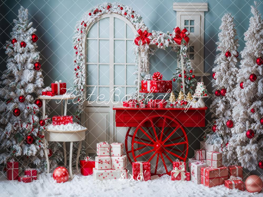 Lightning Deals Kate Christmas Tree Snowy Red Gift Cart Backdrop Designed by Emetselch -UK