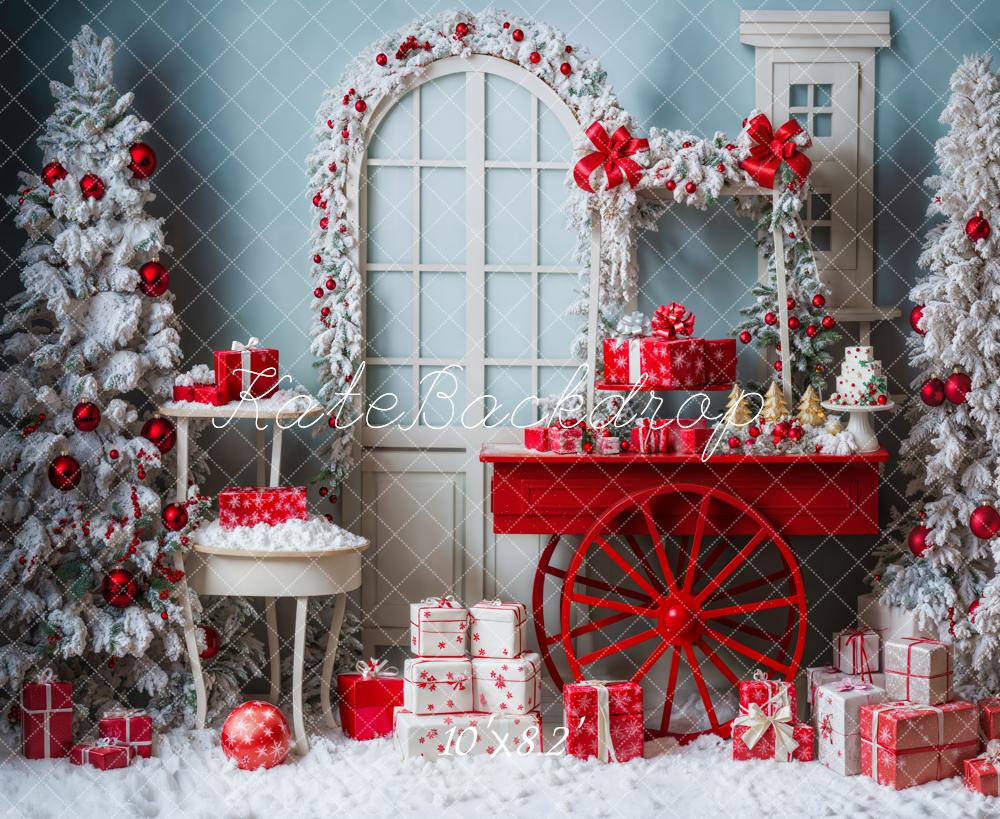 Lightning Deals Kate Christmas Tree Snowy Red Gift Cart Backdrop Designed by Emetselch -UK