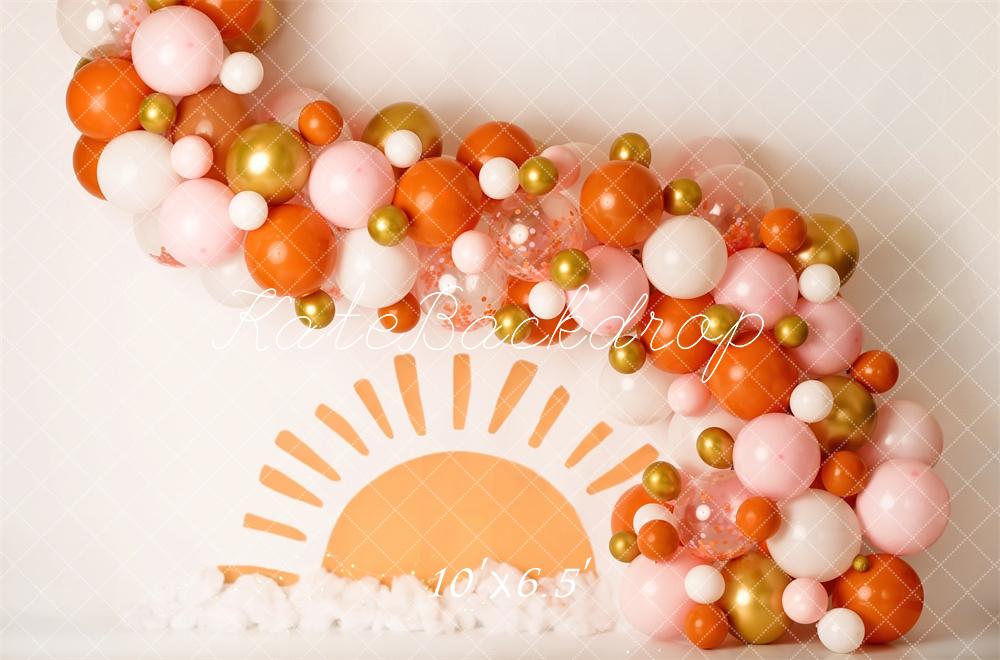 Kate Cake Smash Balloon Arch Sunrise Backdrop Designed by Mandy Ringe Photography -UK