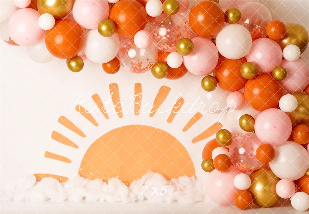 Kate Cake Smash Balloon Arch Sunrise Backdrop Designed by Mandy Ringe Photography -UK