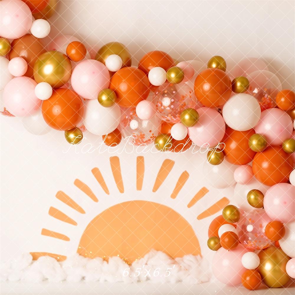 Kate Cake Smash Balloon Arch Sunrise Backdrop Designed by Mandy Ringe Photography -UK