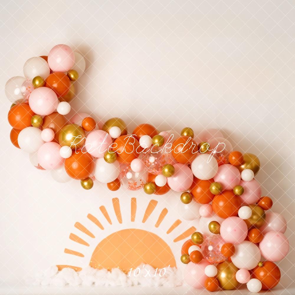 Kate Cake Smash Balloon Arch Sunrise Backdrop Designed by Mandy Ringe Photography -UK