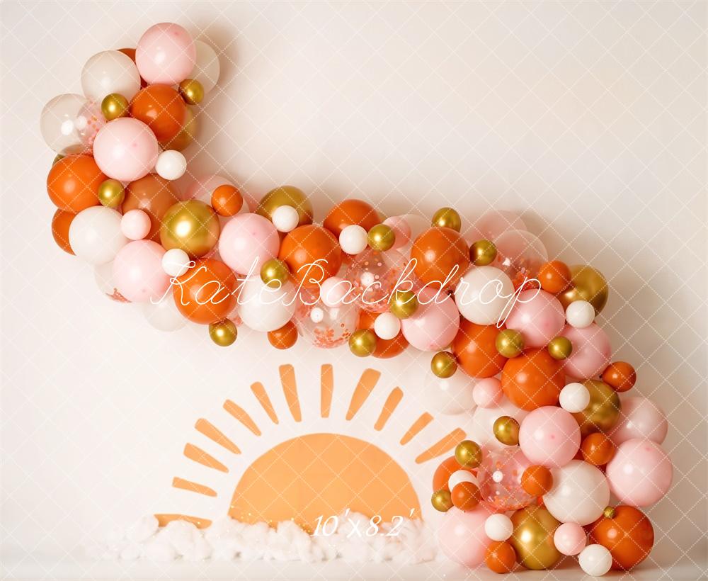 Kate Cake Smash Balloon Arch Sunrise Backdrop Designed by Mandy Ringe Photography -UK