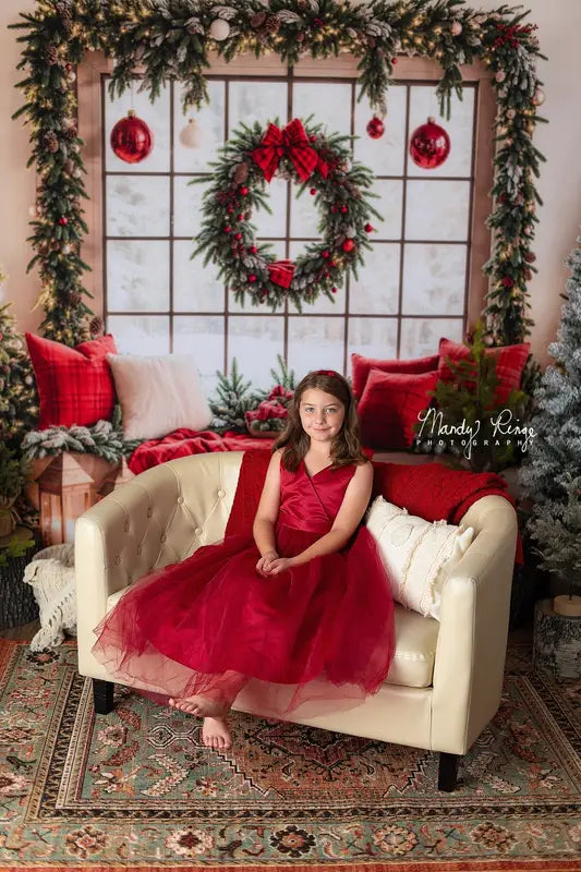 Kate Christmas Window Garland Red Blanket Backdrop Designed by Emetselch