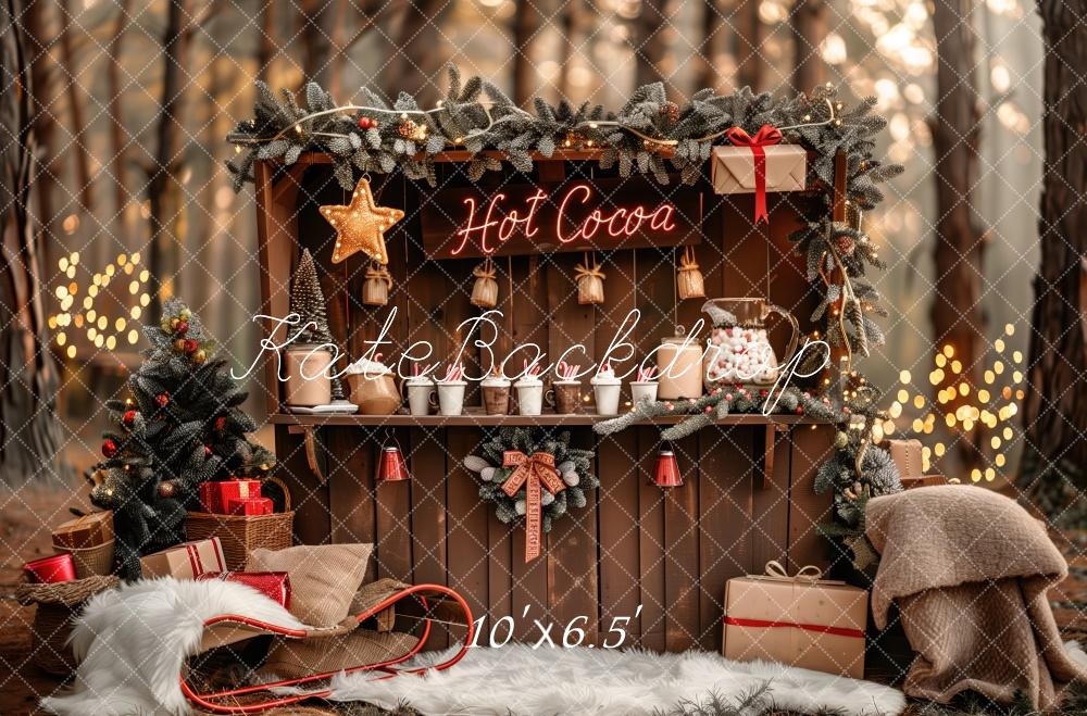 Lightning Deals Kate Christmas Hot Cocoa Stand Forest Backdrop Designed by Patty Robert -UK