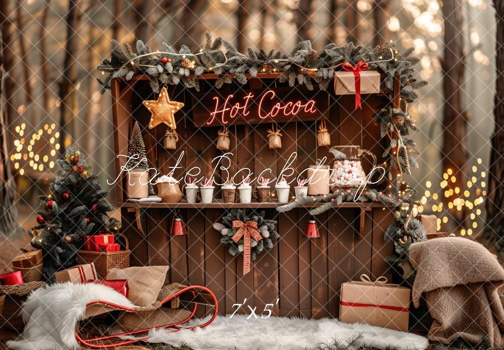 Lightning Deals Kate Christmas Hot Cocoa Stand Forest Backdrop Designed by Patty Robert -UK