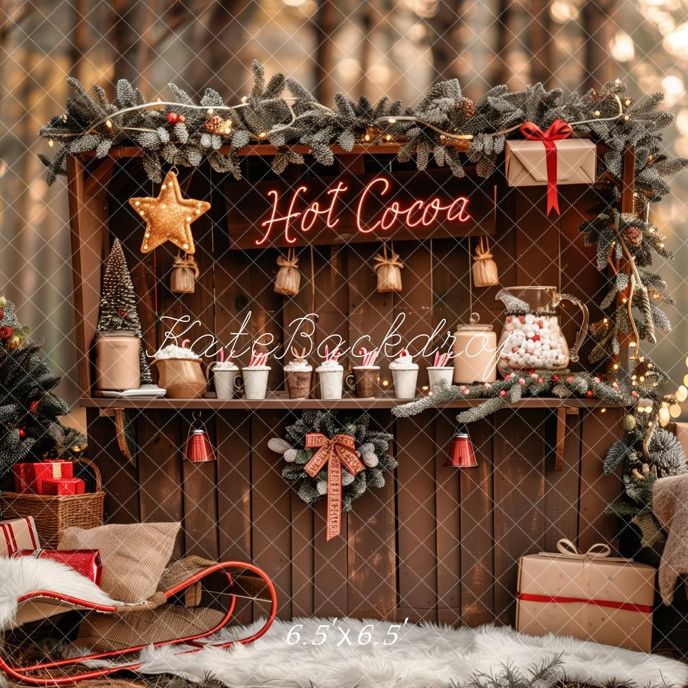 Lightning Deals Kate Christmas Hot Cocoa Stand Forest Backdrop Designed by Patty Robert -UK