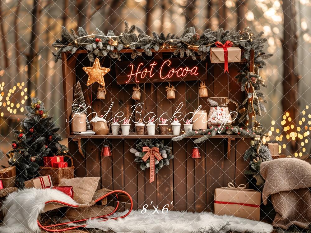 Lightning Deals Kate Christmas Hot Cocoa Stand Forest Backdrop Designed by Patty Robert -UK