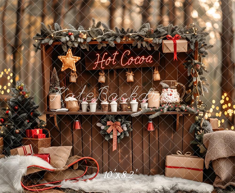 Lightning Deals Kate Christmas Hot Cocoa Stand Forest Backdrop Designed by Patty Robert -UK