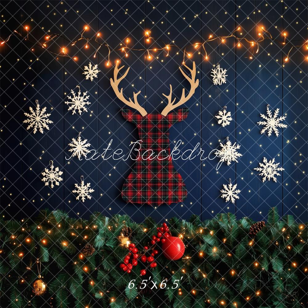 Kate Christmas Reindeer Snowflake Lights Backdrop Designed by Patty Robert -UK