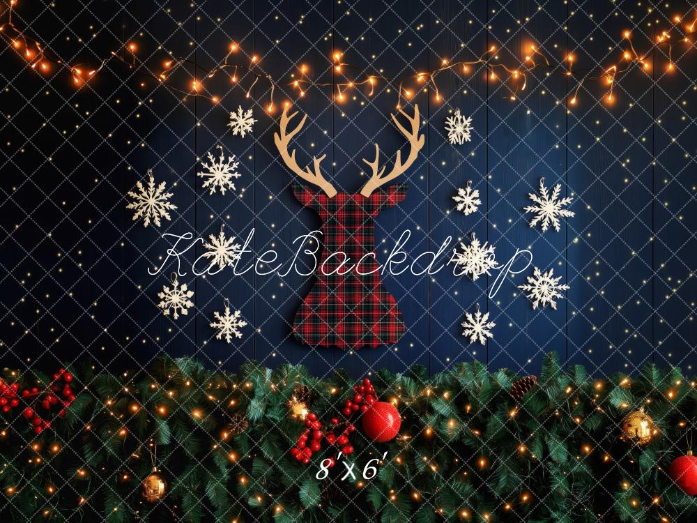 Kate Christmas Reindeer Snowflake Lights Backdrop Designed by Patty Robert -UK