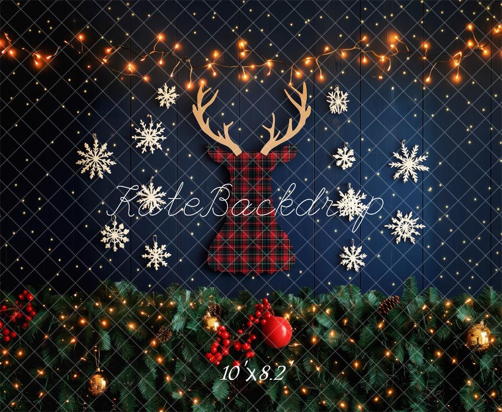 Kate Christmas Reindeer Snowflake Lights Backdrop Designed by Patty Robert -UK