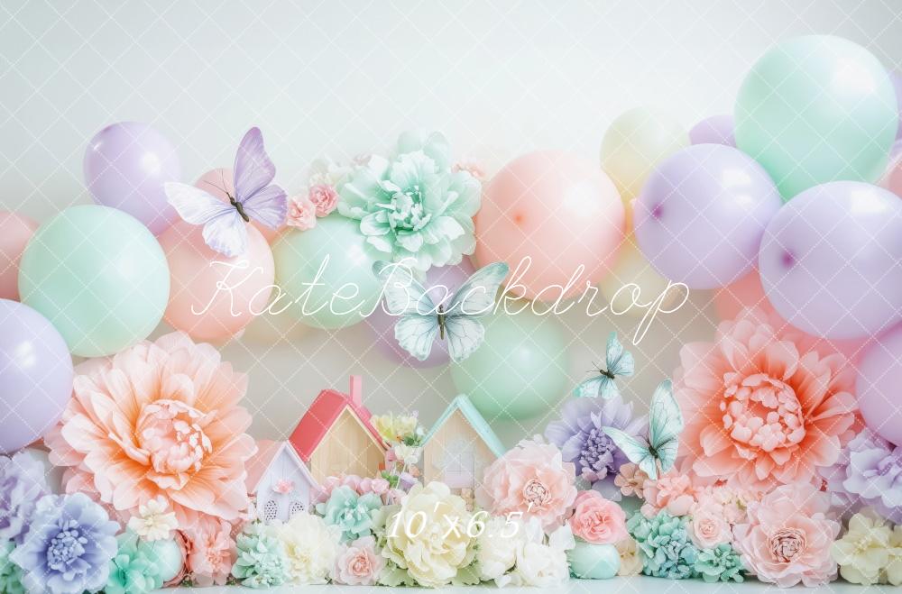 Kate Spring Pastel Balloons Flowers Butterflies Backdrop Designed by Patty Robert -UK