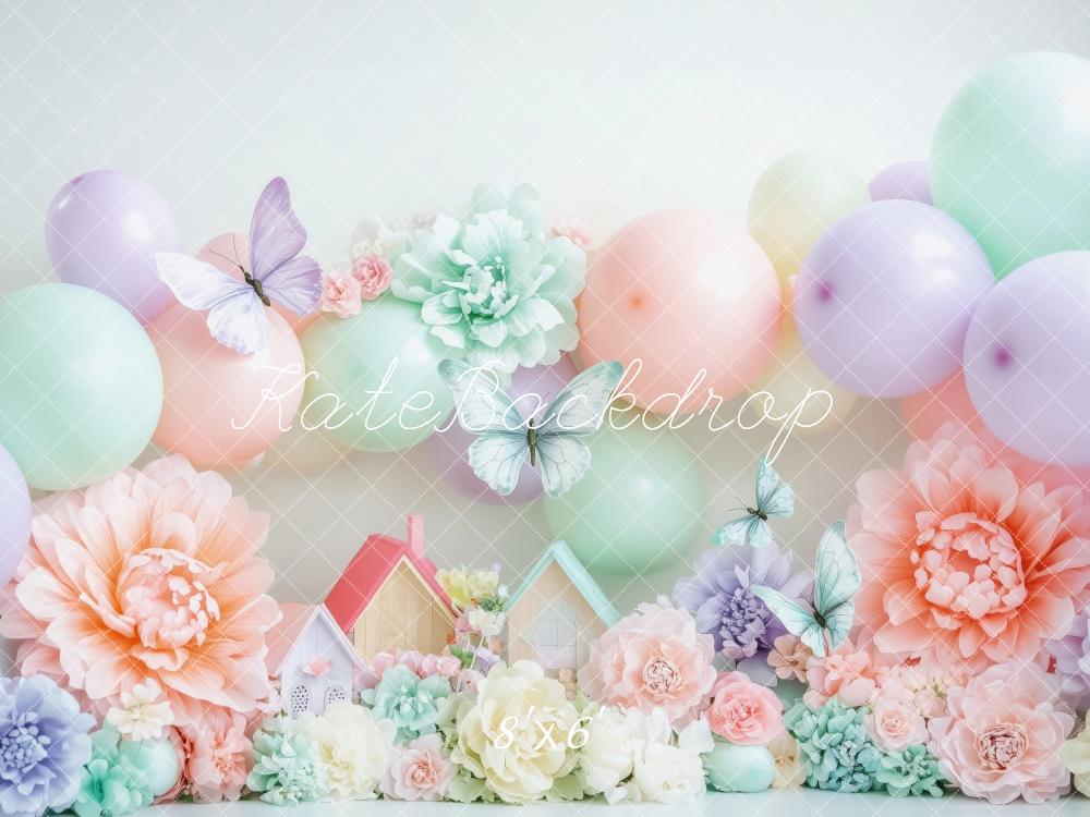 Kate Spring Pastel Balloons Flowers Butterflies Backdrop Designed by Patty Robert -UK