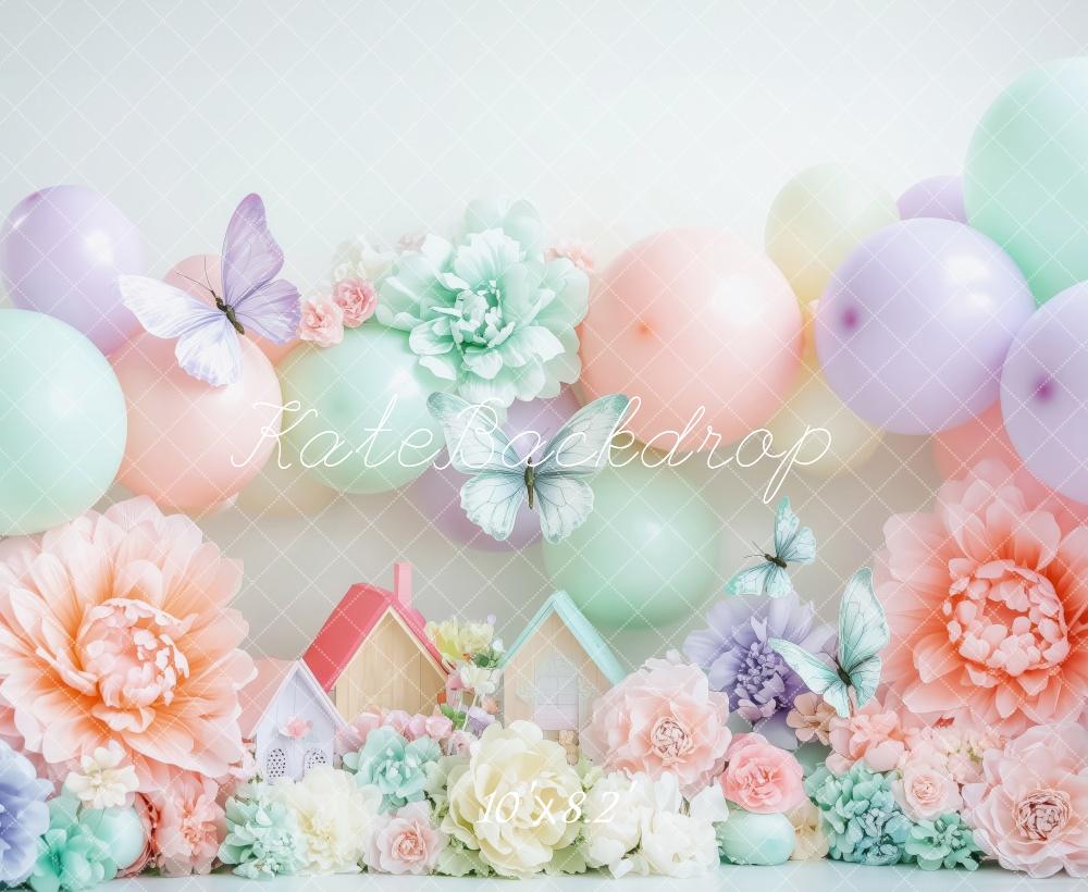 Kate Spring Pastel Balloons Flowers Butterflies Backdrop Designed by Patty Robert -UK
