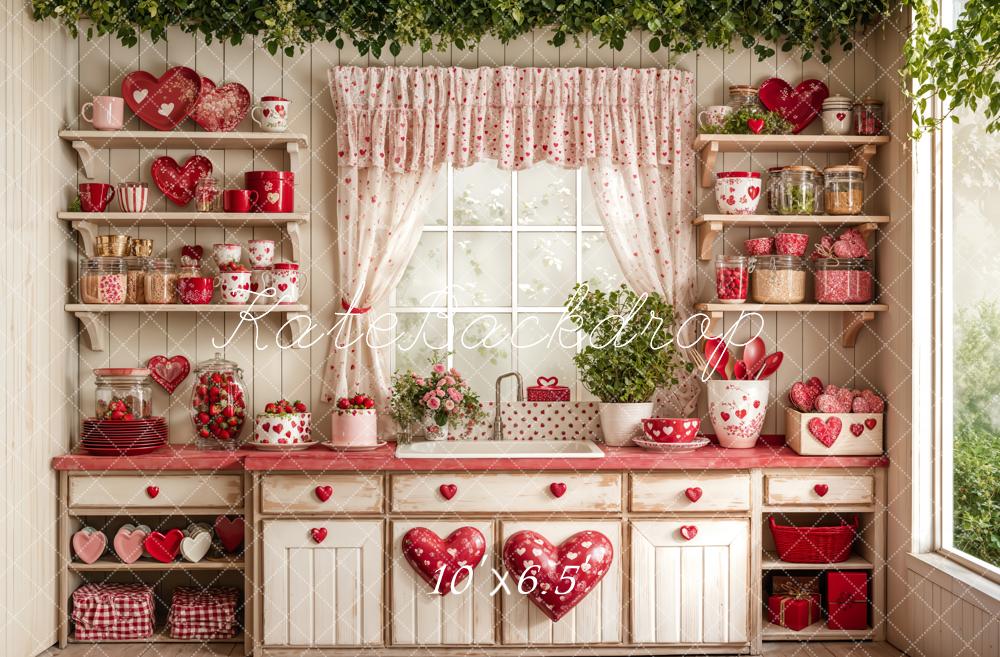 Lightning Deals Kate Valentine's Day Kitchen Red Heart Plates Backdrop Designed by Emetselch -UK