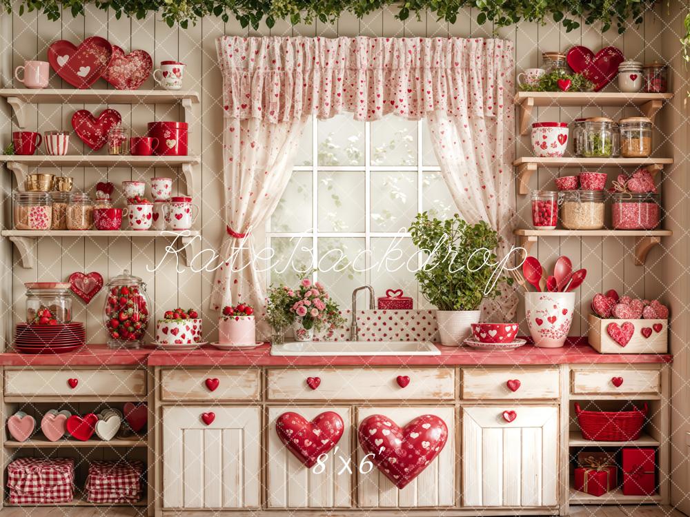 Lightning Deals Kate Valentine's Day Kitchen Red Heart Plates Backdrop Designed by Emetselch -UK