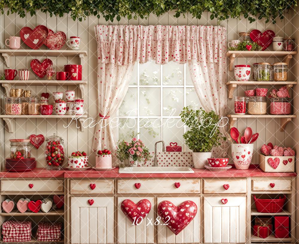 Lightning Deals Kate Valentine's Day Kitchen Red Heart Plates Backdrop Designed by Emetselch -UK