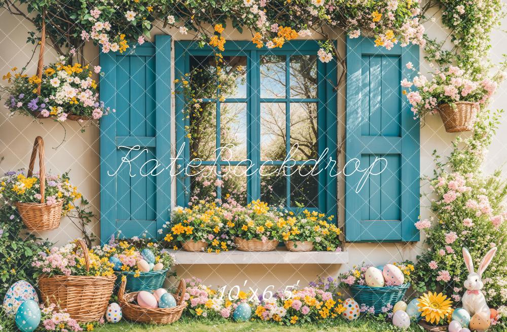 Lightning Deals Kate Easter Bunny Floral Blue Window Backdrop Designed by Emetselch -UK