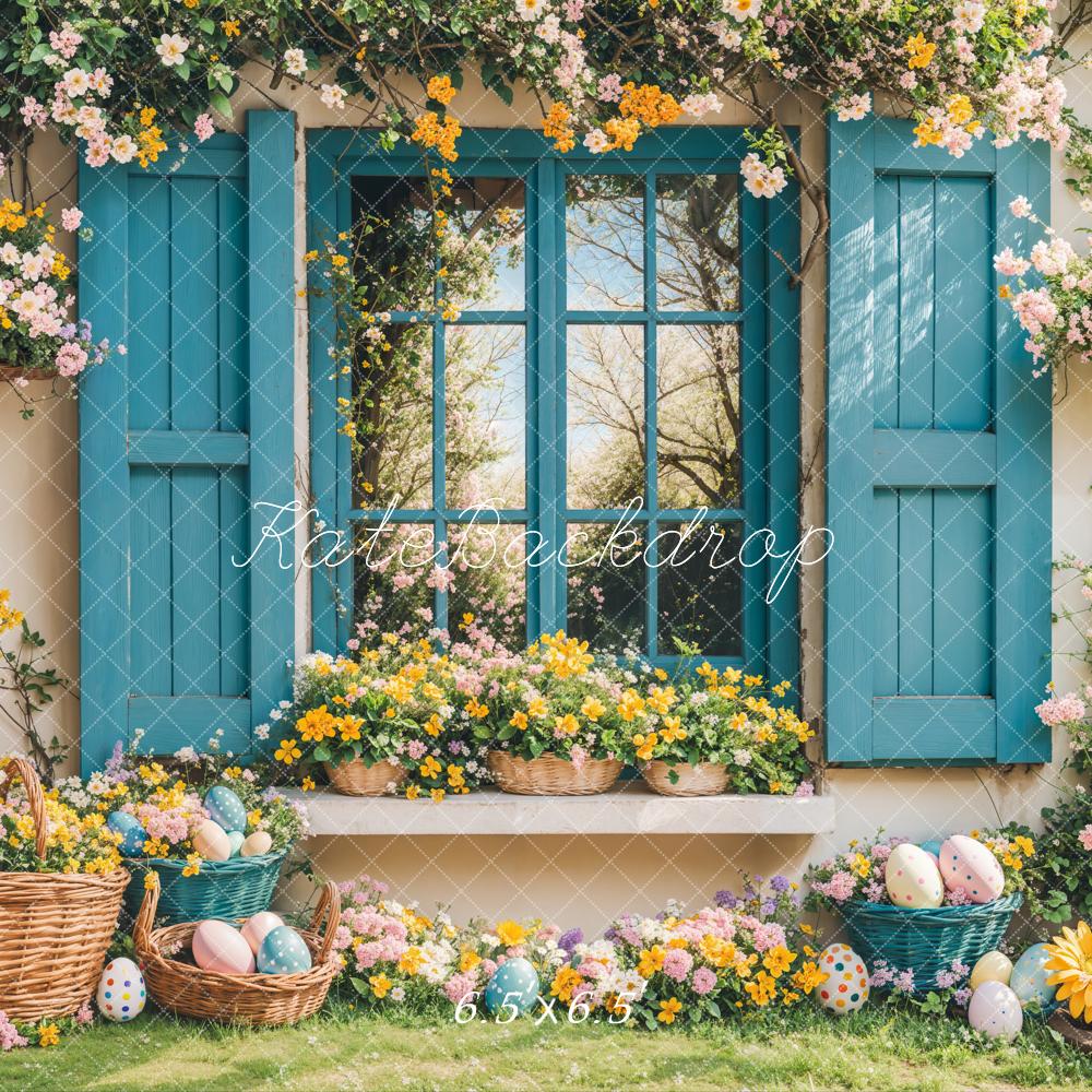 Lightning Deals Kate Easter Bunny Floral Blue Window Backdrop Designed by Emetselch -UK