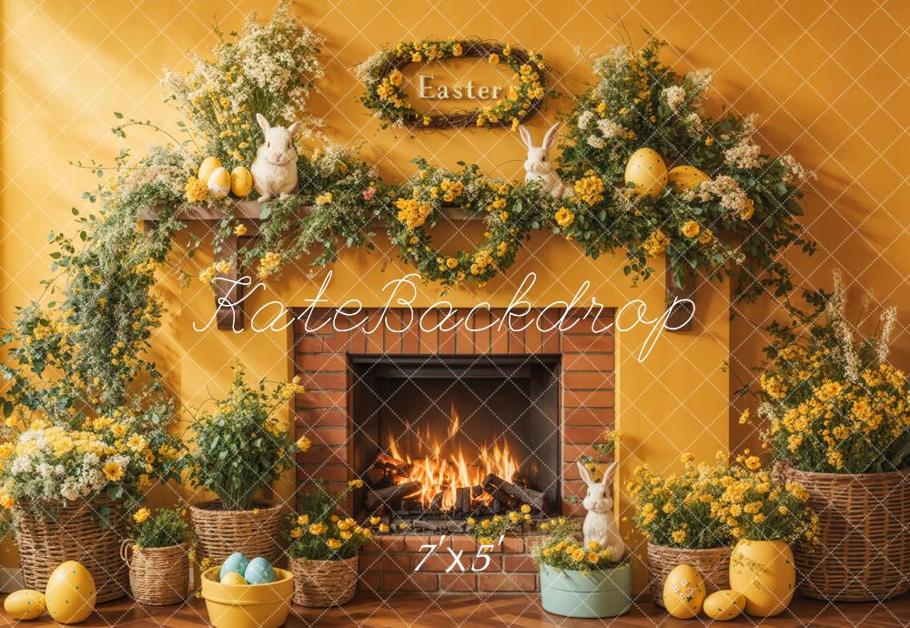 Lightning Deals Kate Easter Floral Yellow Fireplace Eggs Backdrop Designed by Emetselch -UK
