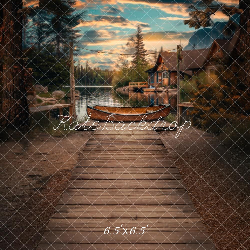 Lightning Deals Kate Canoe Dock Lake Forest Cabin Backdrop Designed by Lidia Redekopp -UK