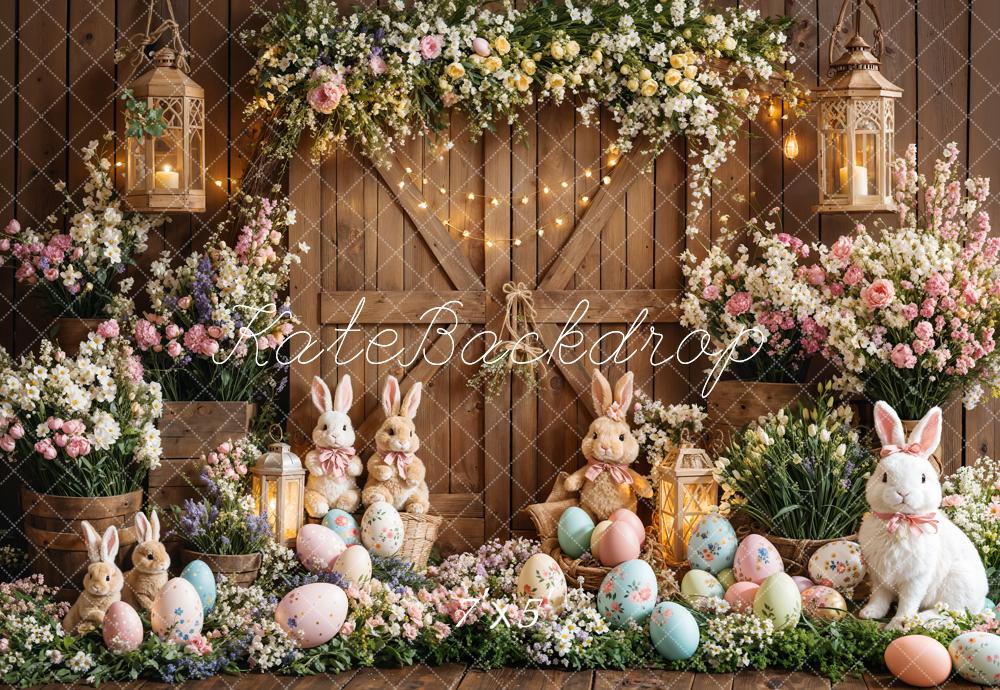 Lightning Deals Kate Easter Bunny Floral Eggs Wood Backdrop Designed by Emetselch -UK