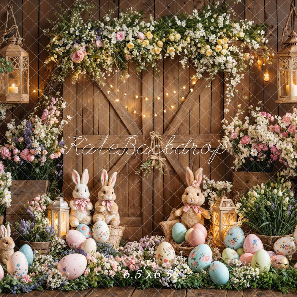 Lightning Deals Kate Easter Bunny Floral Eggs Wood Backdrop Designed by Emetselch -UK