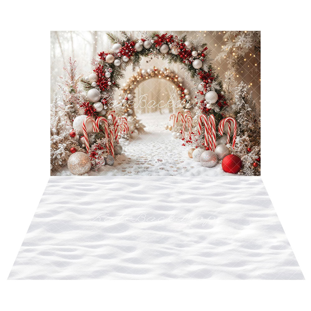 Lightning Deals Kate Christmas Candy Cane Arch Snow Backdrop+Winter Snow Floor Backdrop -UK