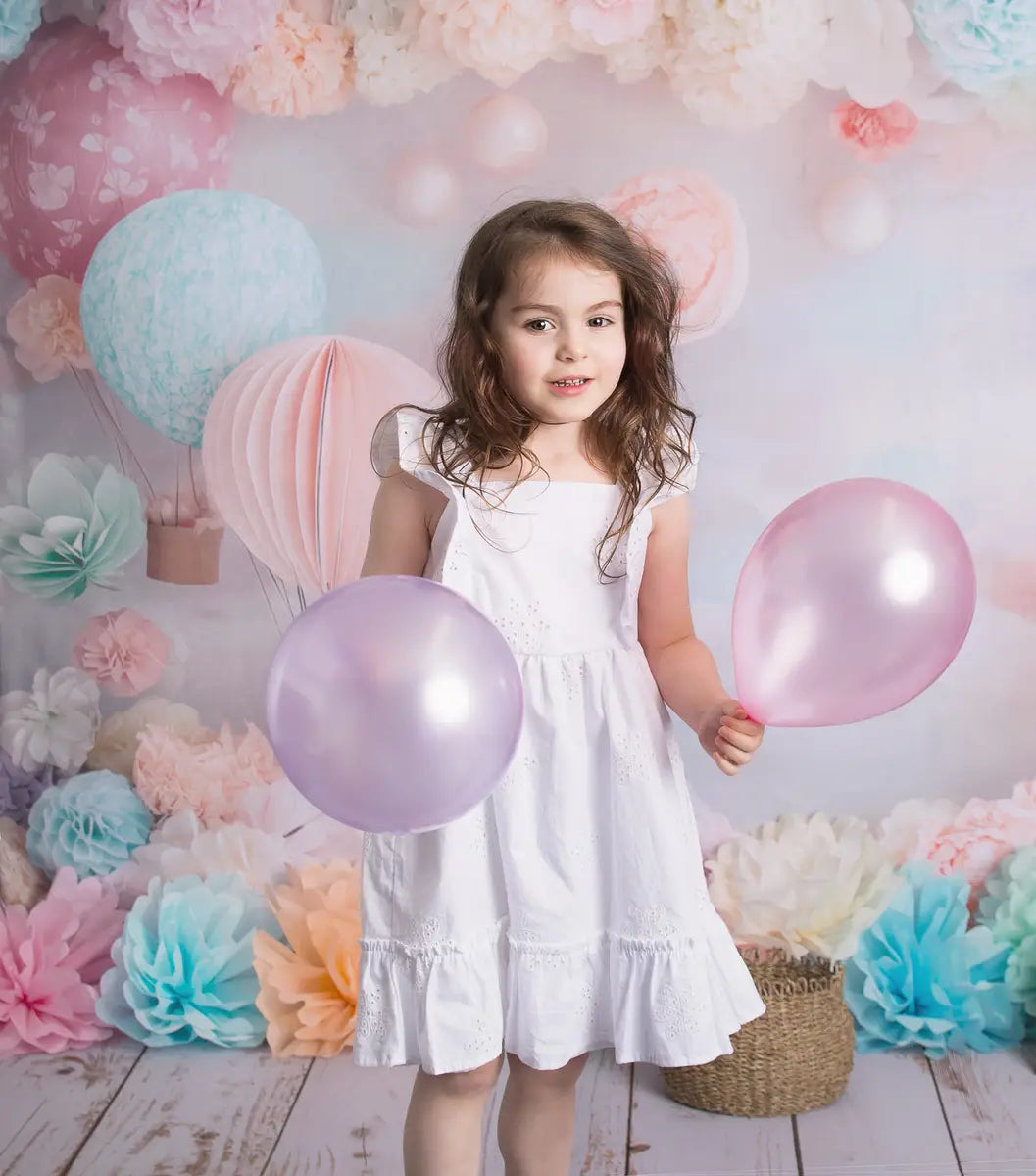 Kate Pastel Hot Air Balloons Floral Backdrop Designed by Patty Robert