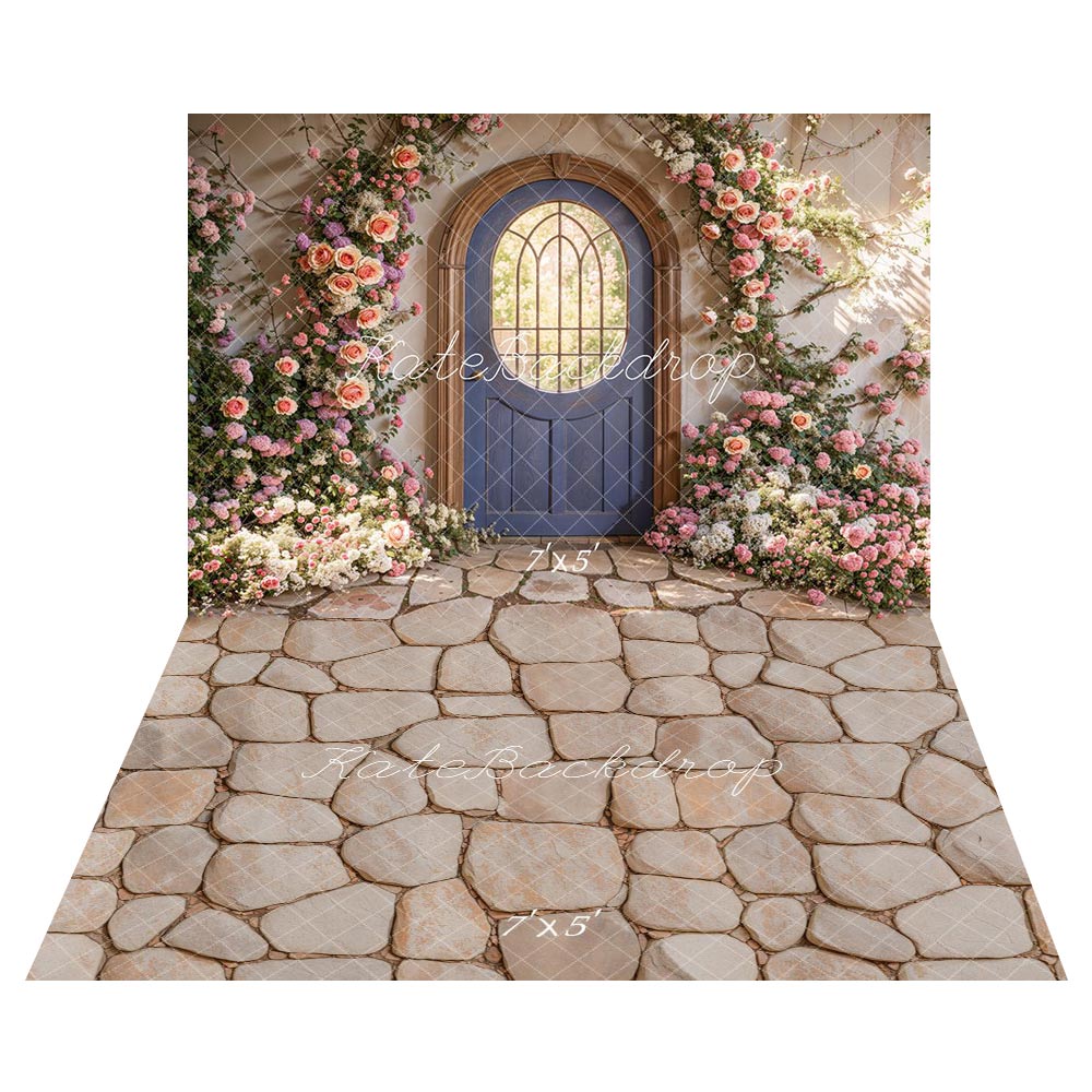 Lightning Deals Kate Spring Floral Arched Doorway Backdrop+Stone Cobblestone Floor Backdrop -UK