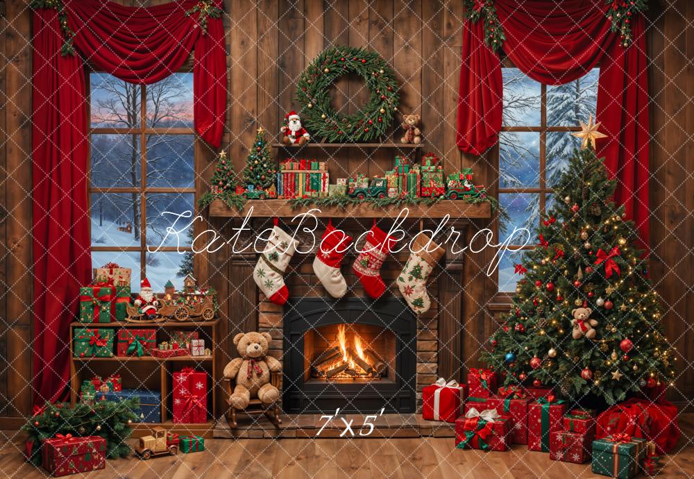 Lightning Deals Kate Christmas Tree Fireplace Wooden Backdrop Designed by Emetselch -UK