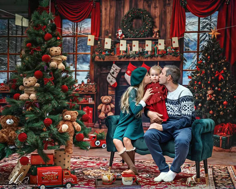 Kate Christmas Tree Fireplace Wooden Backdrop Designed by Emetselch -UK