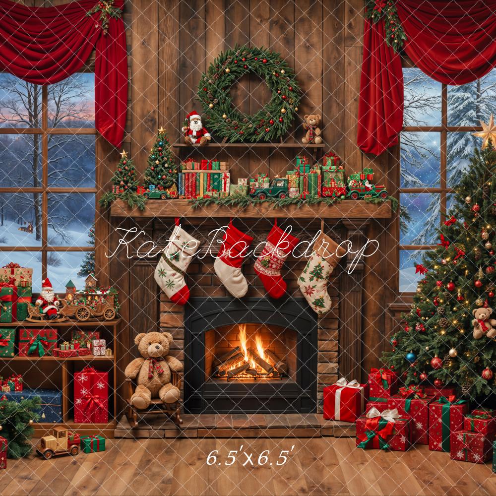Lightning Deals Kate Christmas Tree Fireplace Wooden Backdrop Designed by Emetselch -UK