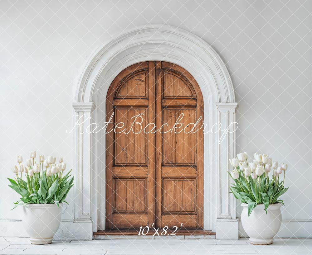 Kate Spring Wooden Arched Door Tulips Backdrop Designed by Emetselch -UK