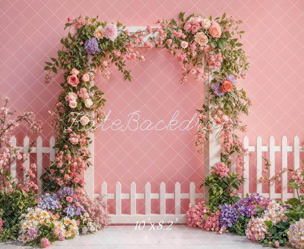 Lightning Deals Kate Spring Flower Arch Fence Pink Backdrop Designed by Emetselch -UK