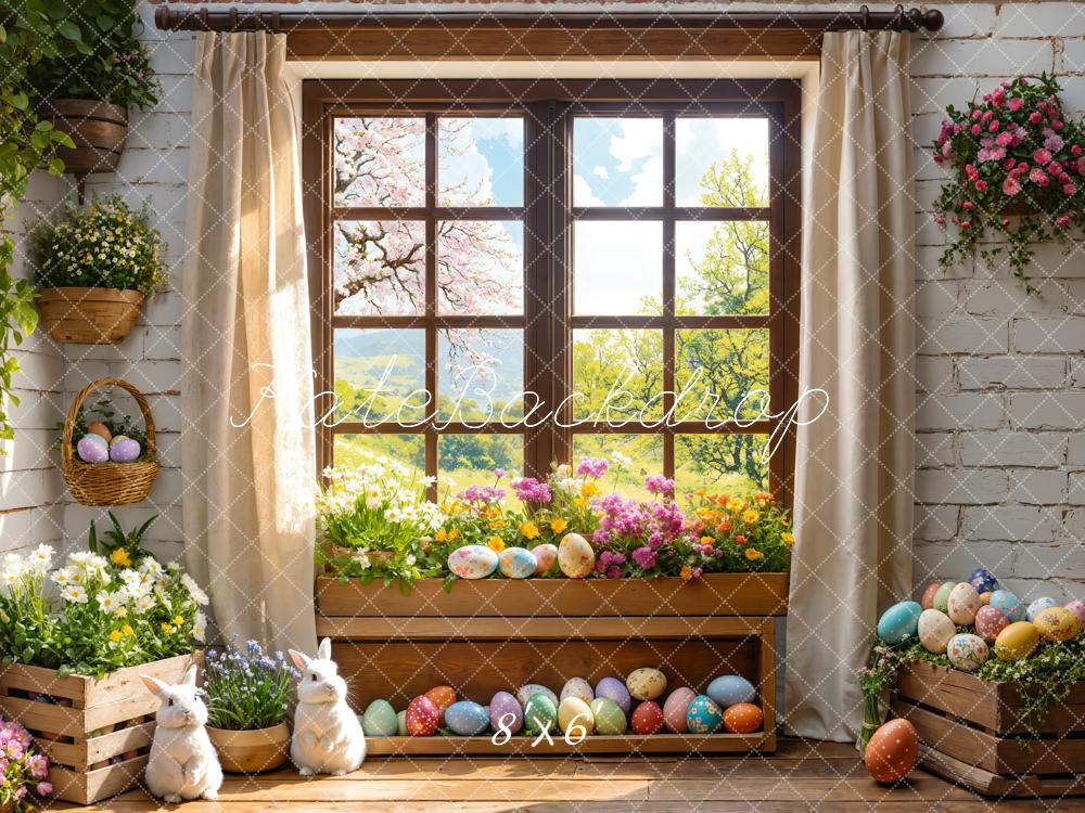 Kate Easter Bunny Floral Window Curtains Backdrop Designed by Emetselch -UK