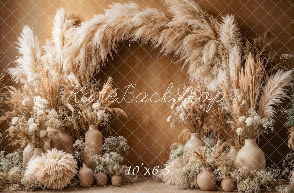 On Sale Kate Boho Arch Pampas Grass Brown Backdrop Designed by Emetselch -UK
